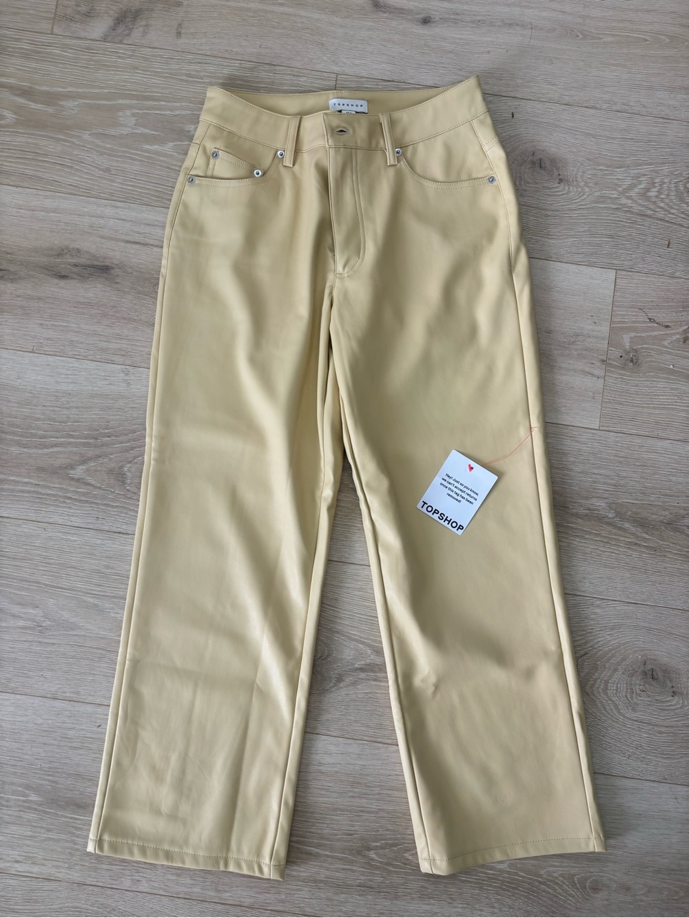 NWT Topshop Butter Yellow Vegan Leather trouser crop pant